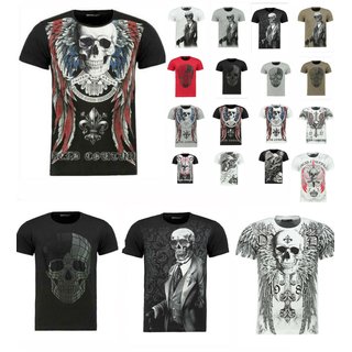  Herren Vintage T-Shirt Basic Shirt  Kurzarm  Totenkopf  Skull  Rocker Sch&auml;del