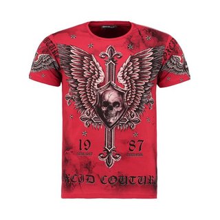 Herren Vintage T-Shirt  Shirt  Kurzarm  Totenkopf  Skull  Rocker Sch&auml;del 9353 9353-ROT 2XL