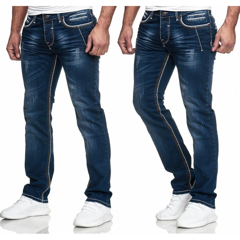 STRAIGHT Herren Jeans Slim Fit Basic Jeans Stretch Hose DICKE NAHT NE