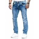 Herren Jeans Hose Denim Light-Blue KC-Black Washed Straight Cut Regular Stretch