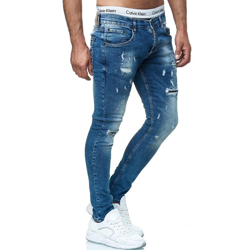 Neu Herren Designer Slim Skinny Fit Röhren-Jeans enge Stretch Hose Schwarz Blau 