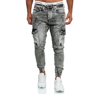 Herren Cargo Jeans Regular Slim Denim Hose Destroyed 9545 GRAU W30
